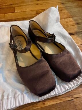 Sandy Liang brown satin mary jane flats